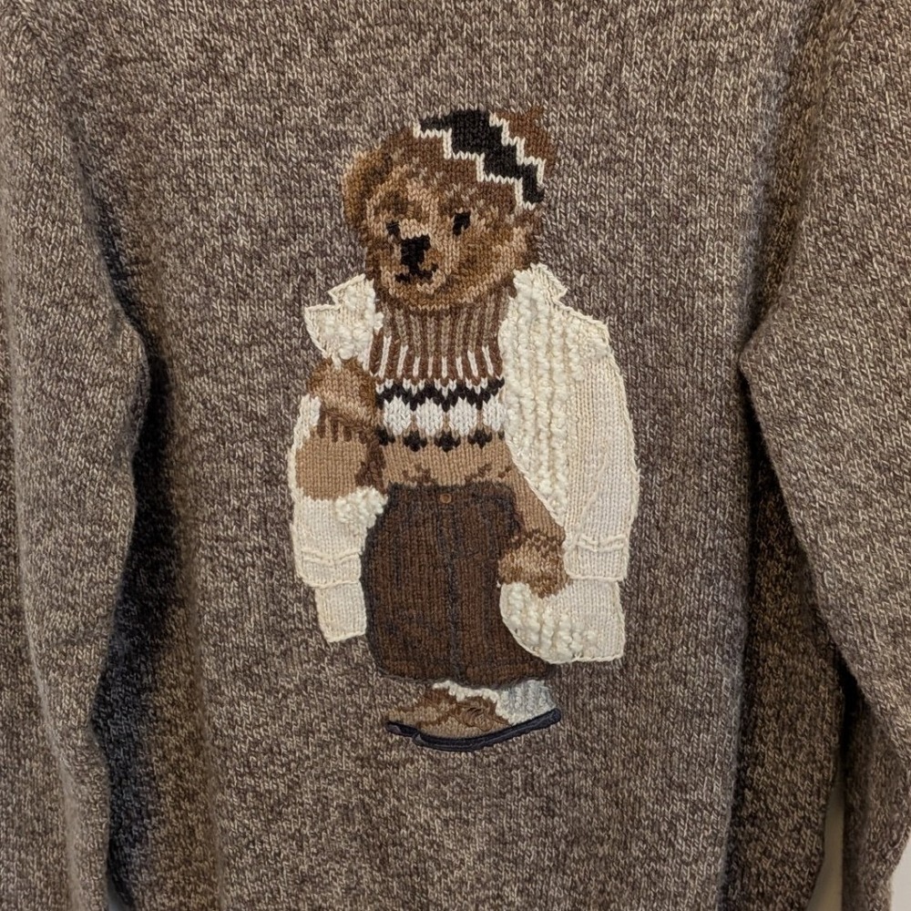 Polo Ralph Lauren Womens Polo Bear Brown Wool Cashmere Hooded Sweater Sz Med NWT - Picture 3 of 10